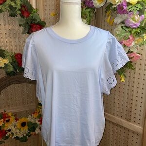 Women's Light Blue Eyelet Sleeve Top